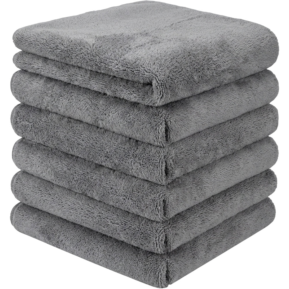Homyis Plush Microfiber Car Wash Towel Gray 6 Pack