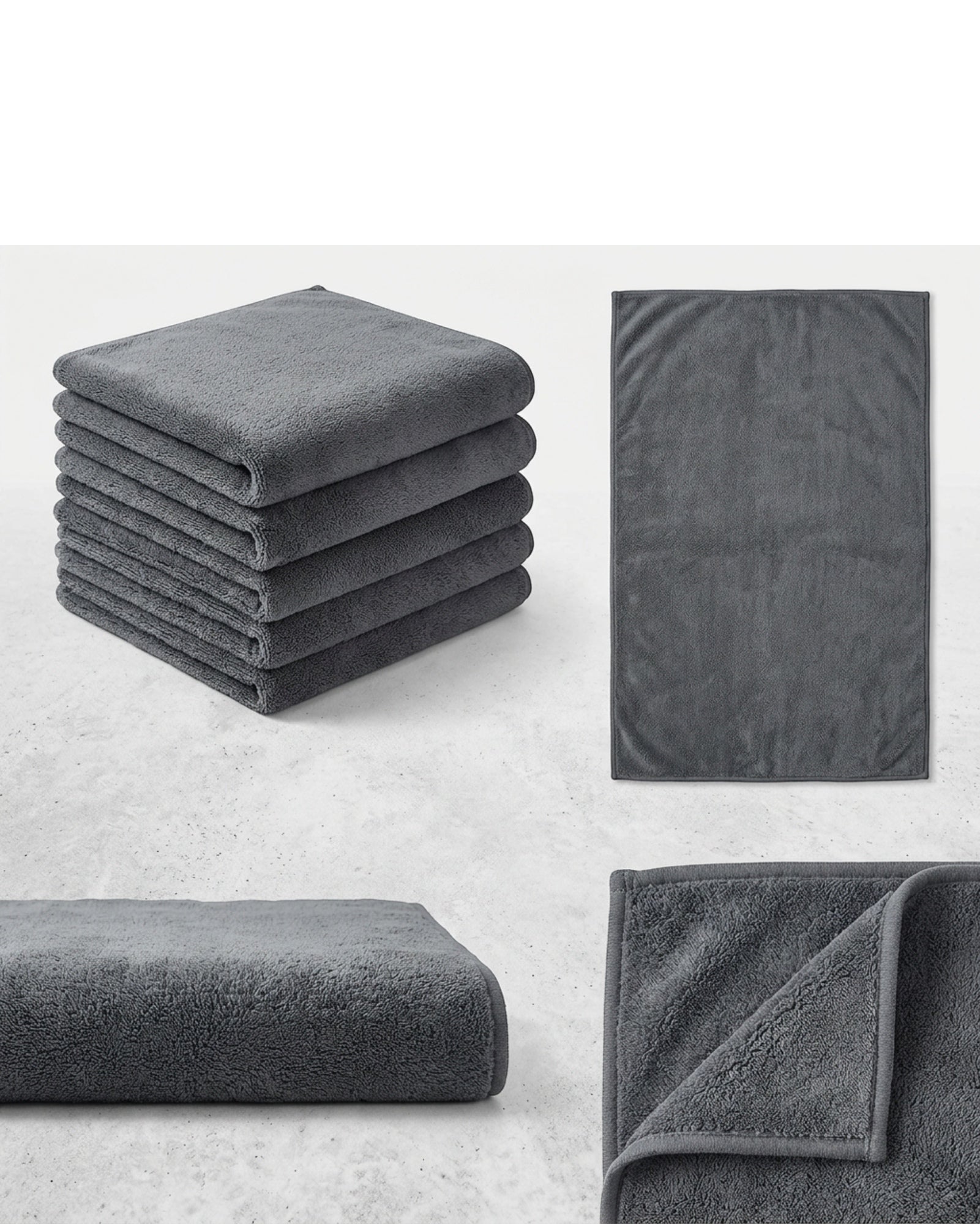 Homyis Plush Microfiber Car Wash Towel Gray 6 Pack