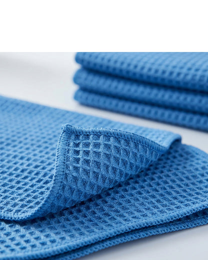 Homyis Waffle Weave Glass Drying Cloth Blue 4 Pack