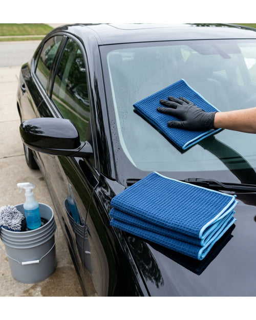Homyis Waffle Weave Glass Drying Cloth Blue 4 Pack