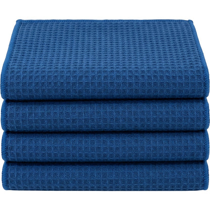 Homyis Waffle Weave Glass Drying Cloth Blue 4 Pack